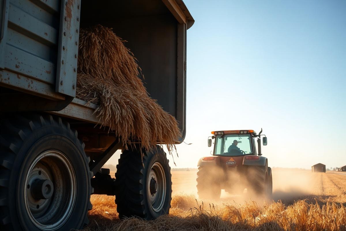 Harvested grain loaded into a trailer