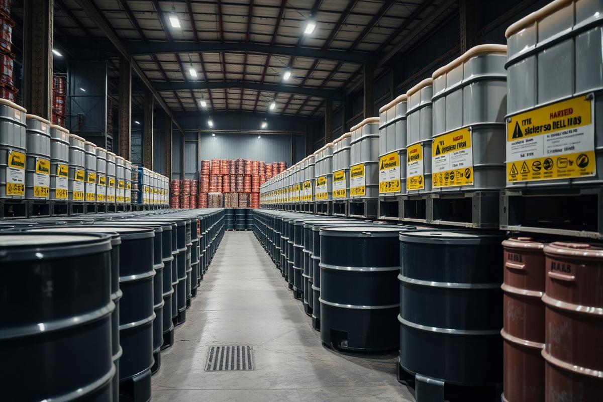 Chemical drums and totes in a bonded warehouse