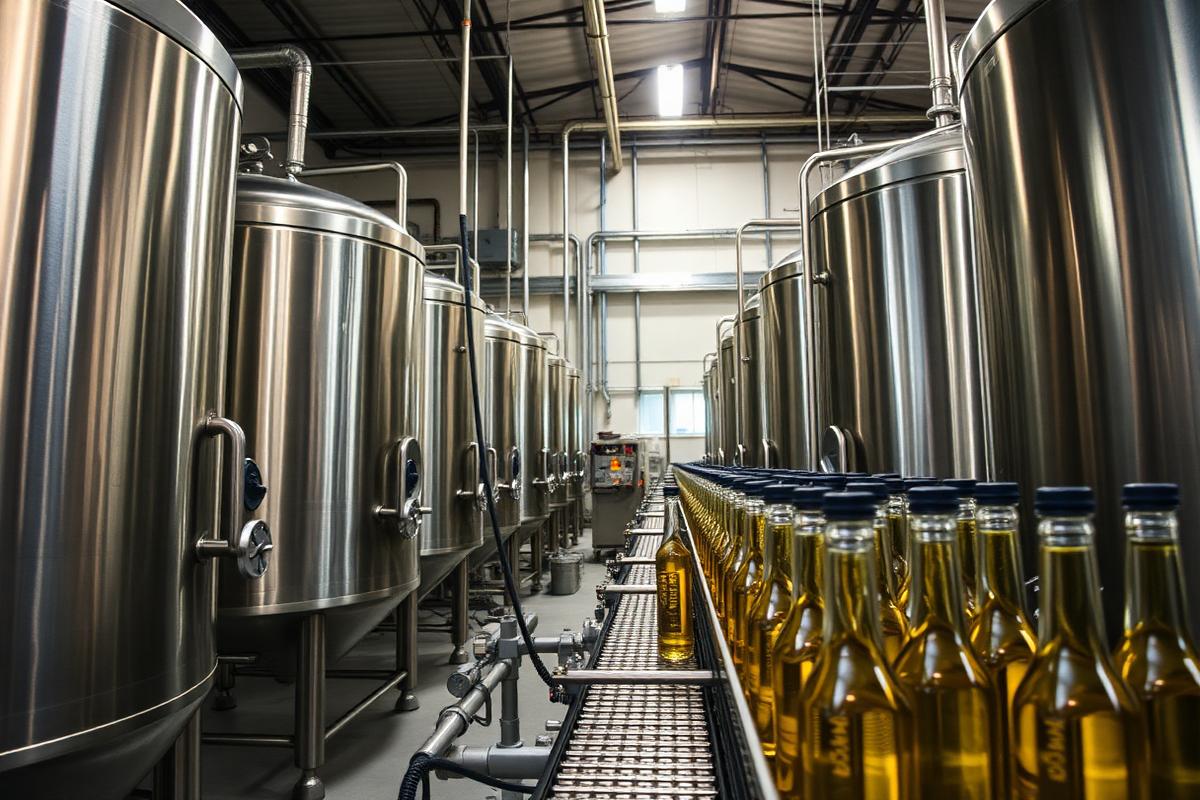 Edible oil bottling line with stainless tanks