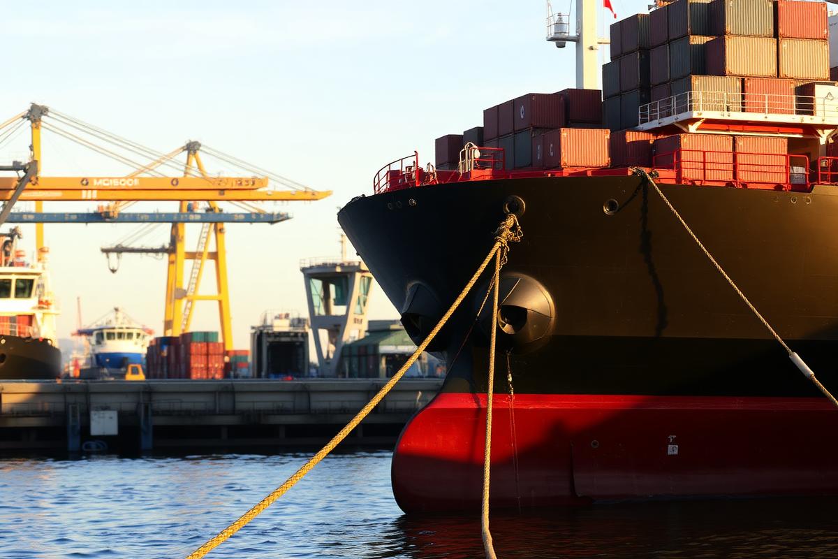 Cargo vessel moored at a container terminal