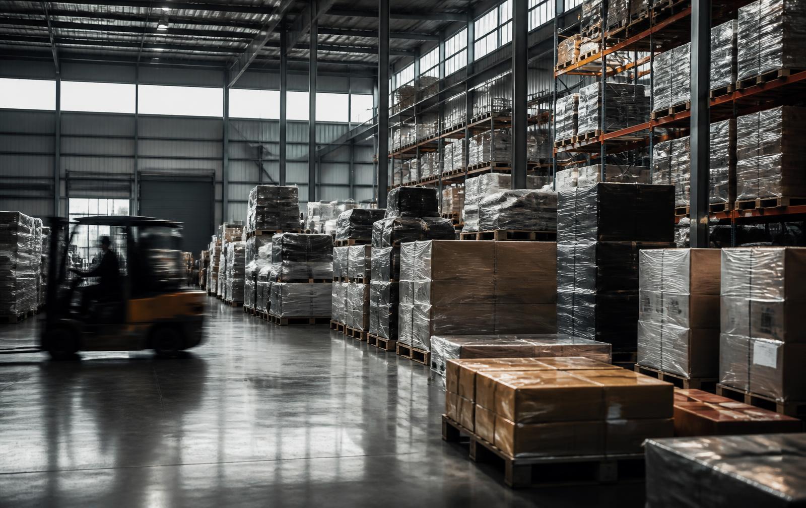 Pallets of surplus inventory in a warehouse